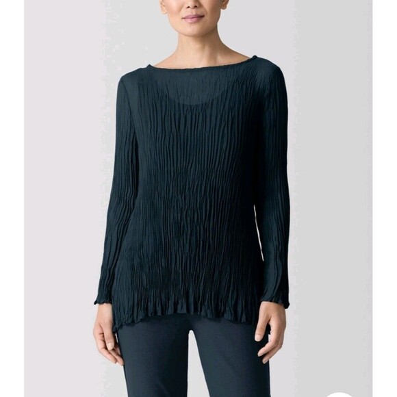 Eileen Fisher Tops - Eileen Fisher Sheer Crinkle Tunic Top Womens Size Medium Green Witchy Whimsigoth